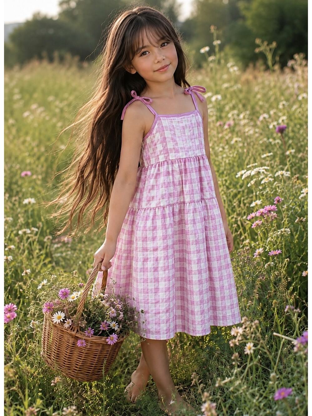 Afternoon In The Meadow Mauve Gingham Floaty Picnic Twirl Dress 7/8